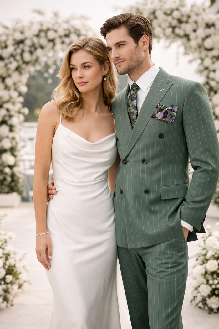 Dark Green Pinstripe Suit - Green Stripe Suit