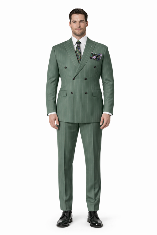 Dark Green Pinstripe Suit - Green Stripe Suit