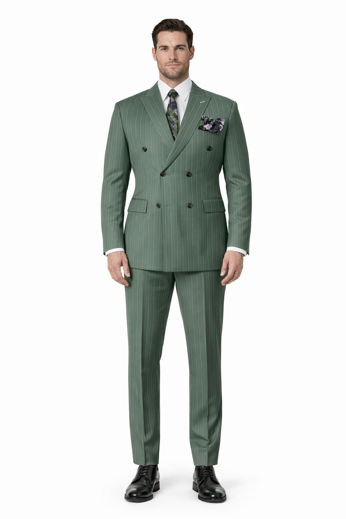 Dark Green Pinstripe Suit - Green Stripe Suit