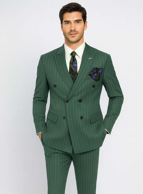 Dark Green Pinstripe Suit - Green Stripe Suit
