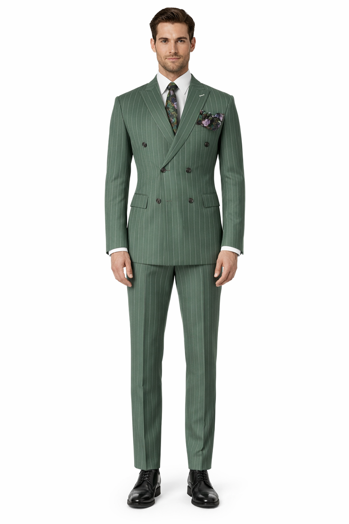 Dark Green Pinstripe Suit - Green Stripe Suit