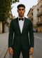 Dark Green Tuxedo - Mens Traditional Slim Fit Shawl Collar Hunter Green Chest Pocket Tuxedo