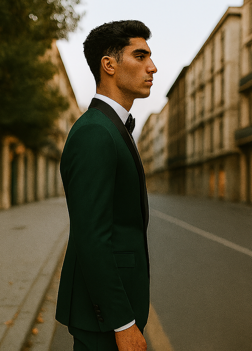 Dark Green Tuxedo - Mens Traditional Slim Fit Shawl Collar Hunter Green Chest Pocket Tuxedo