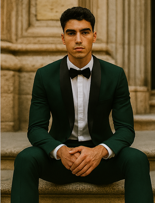 Dark Green Tuxedo - Mens Traditional Slim Fit Shawl Collar Hunter Green Chest Pocket Tuxedo
