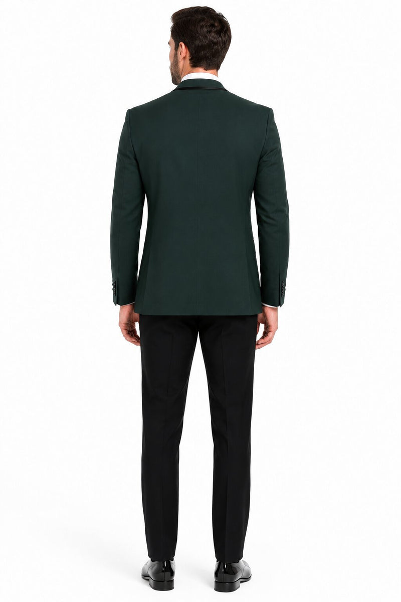 Dark Green Tuxedo - Men's Designer Vested Satin Trim Shawl Wedding Hunter Green Prom Tuxedo
