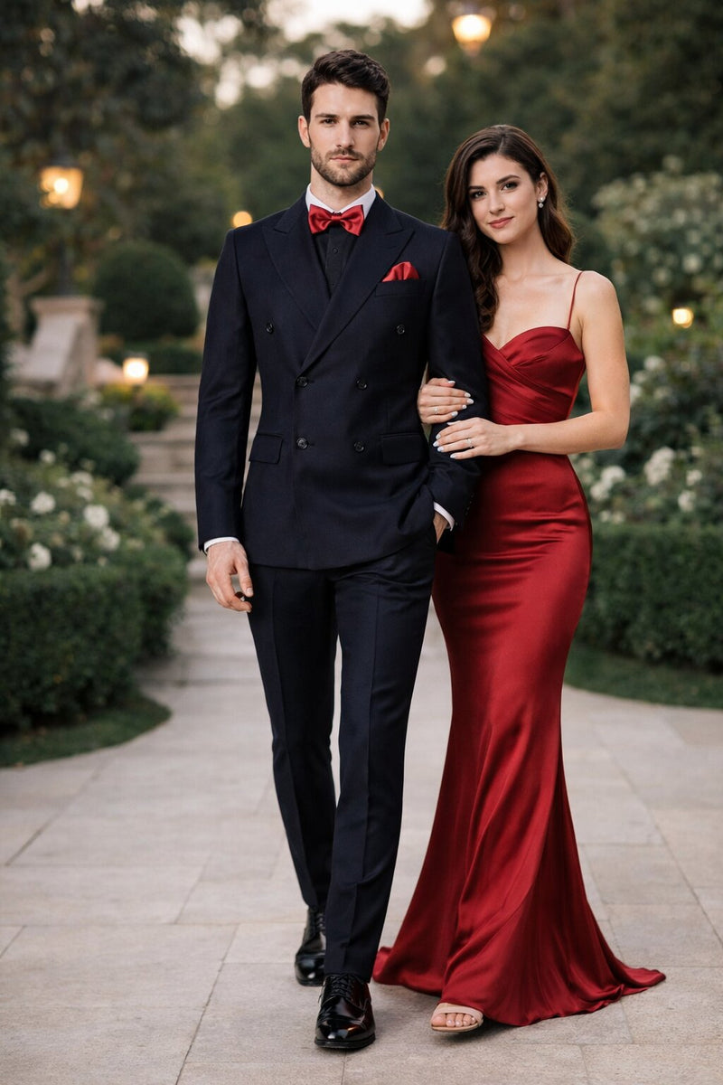 Ultra Slim Fit Double Breasted Dark Navy Suit - Narrow Leg Pants - Gucci Cut - Tapered Jacket