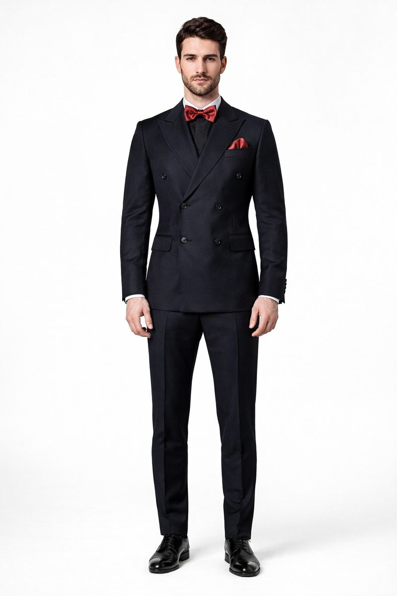 Ultra Slim Fit Double Breasted Dark Navy Suit - Narrow Leg Pants - Gucci Cut - Tapered Jacket