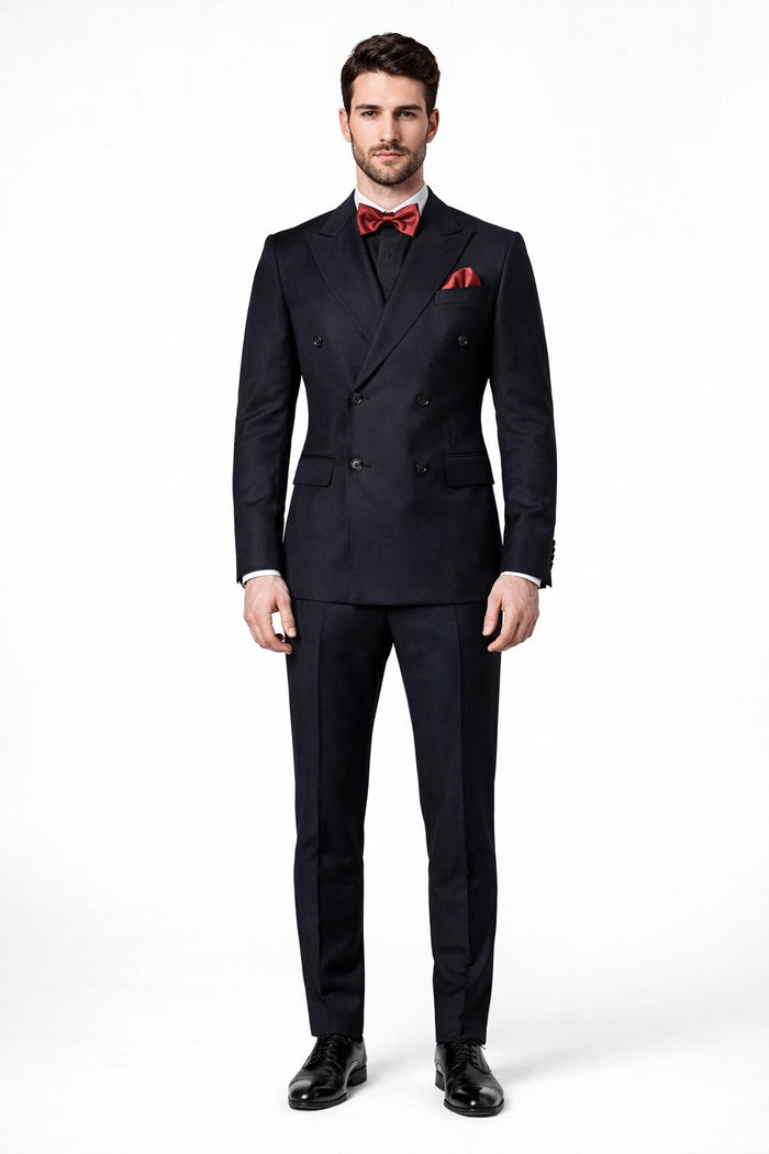 Ultra Slim Fit Double Breasted Dark Navy Suit - Narrow Leg Pants - Gucci Cut - Tapered Jacket