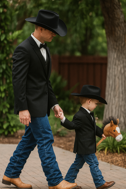 Matching Father and Son Black Western Tuxedo Blazer With Vest + Cowboy Hat Included