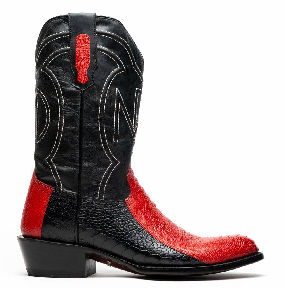 Marco Di Milano Denver Red / Black Ostrich Leg Round Toe Cowboy Boots