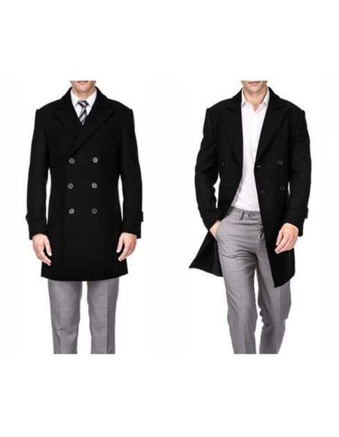 Mens Peacoat For Winter and Fall - Wool Fabric - Black Coat