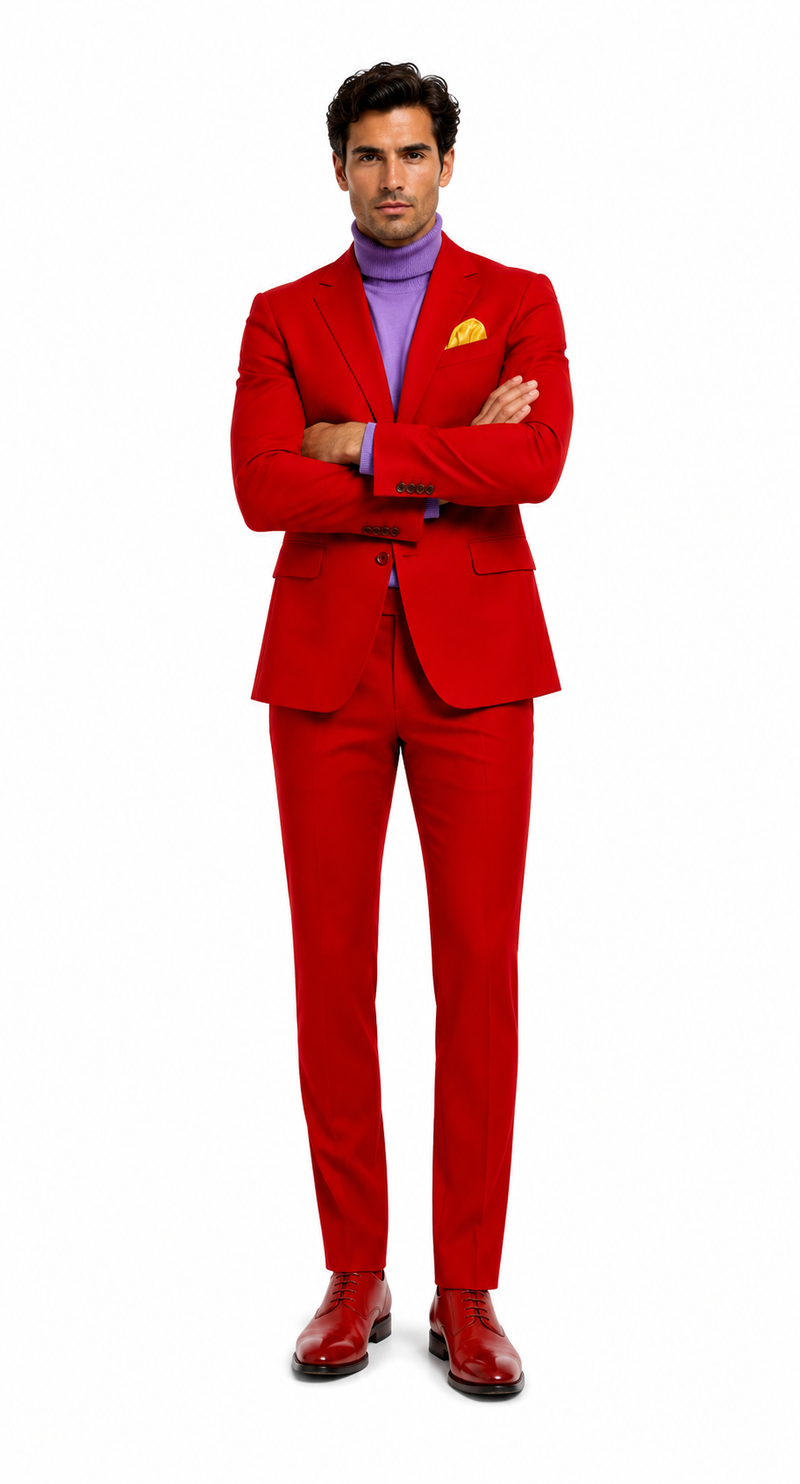 Discounted Jacket and Pants 2 Button Cheap Priced Business Suits Clearance Sale Hot Mens Red Suit