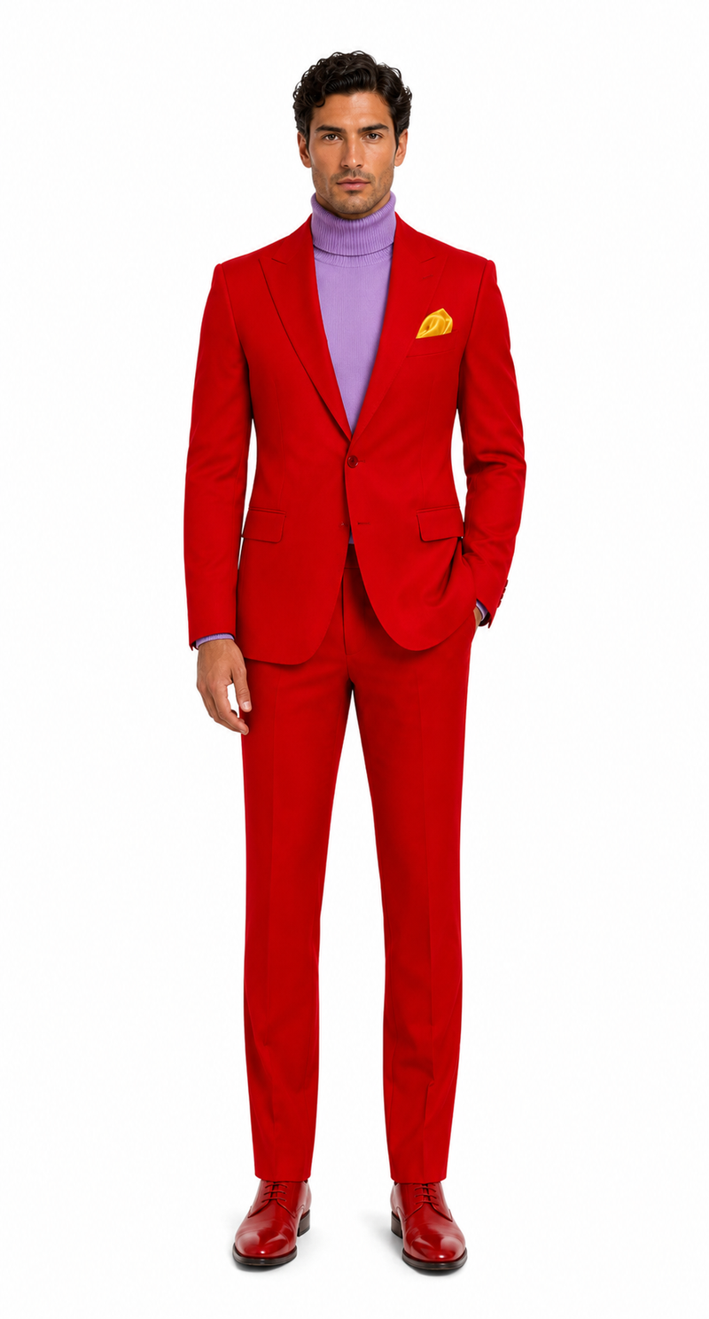 Discounted Jacket and Pants 2 Button Cheap Priced Business Suits Clearance Sale Hot Mens Red Suit