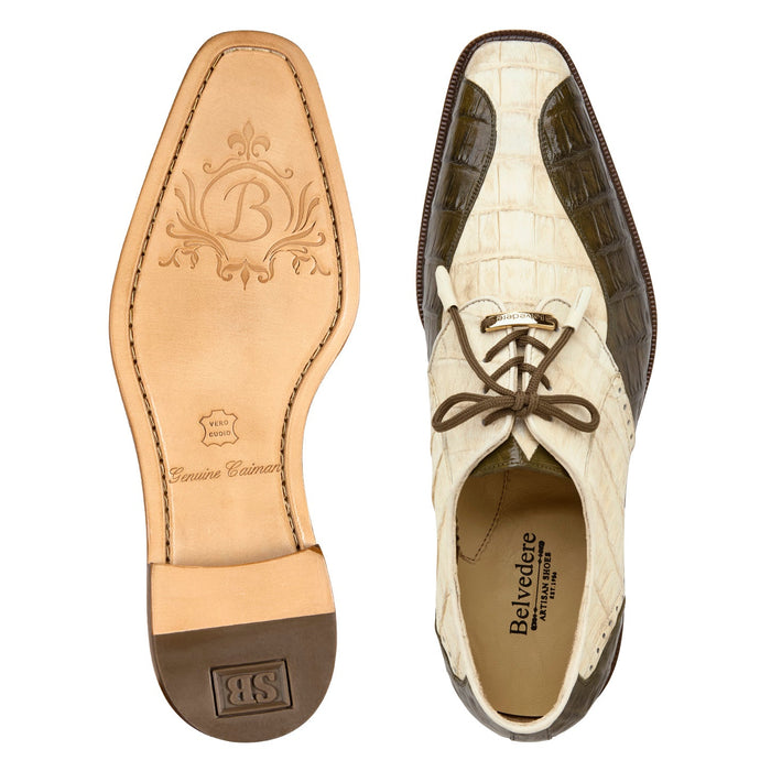 Belvedere Domenico Bone/Olive Alligator Leather Shoe