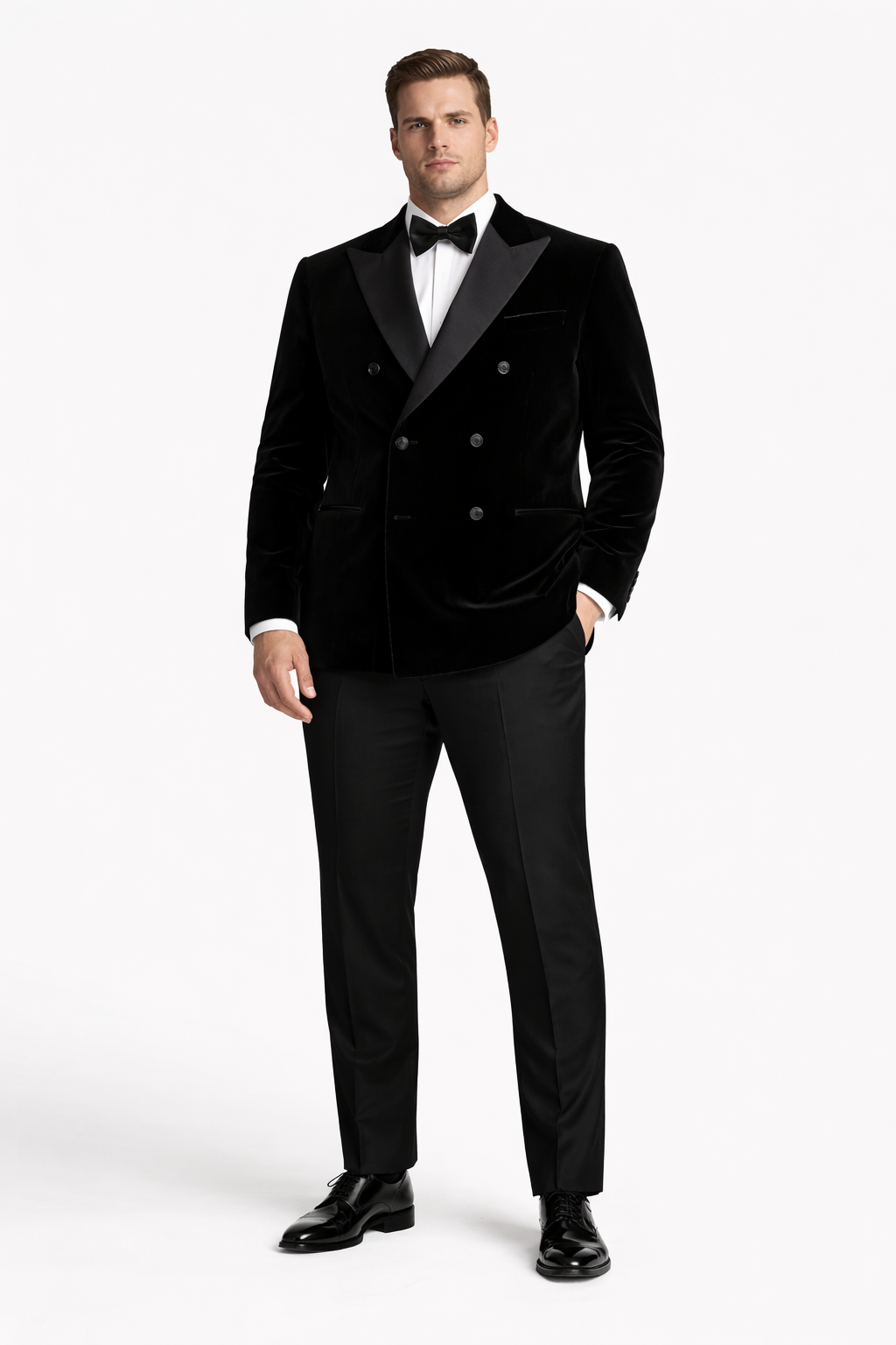 Double Breasted Black Velvet Blazer