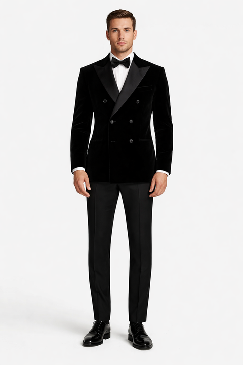 Double Breasted Black Velvet Blazer