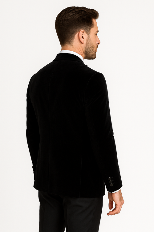 Double Breasted Black Velvet Blazer