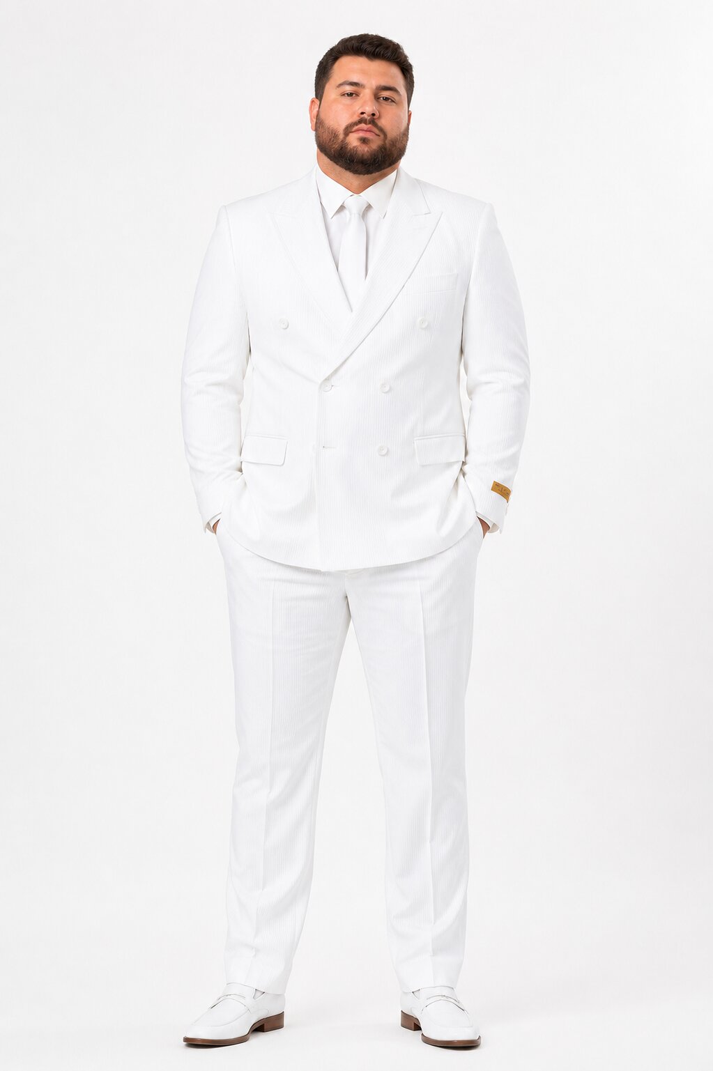 Mens Double Breasted Summer Seersucker Suit in White Pinstripe
