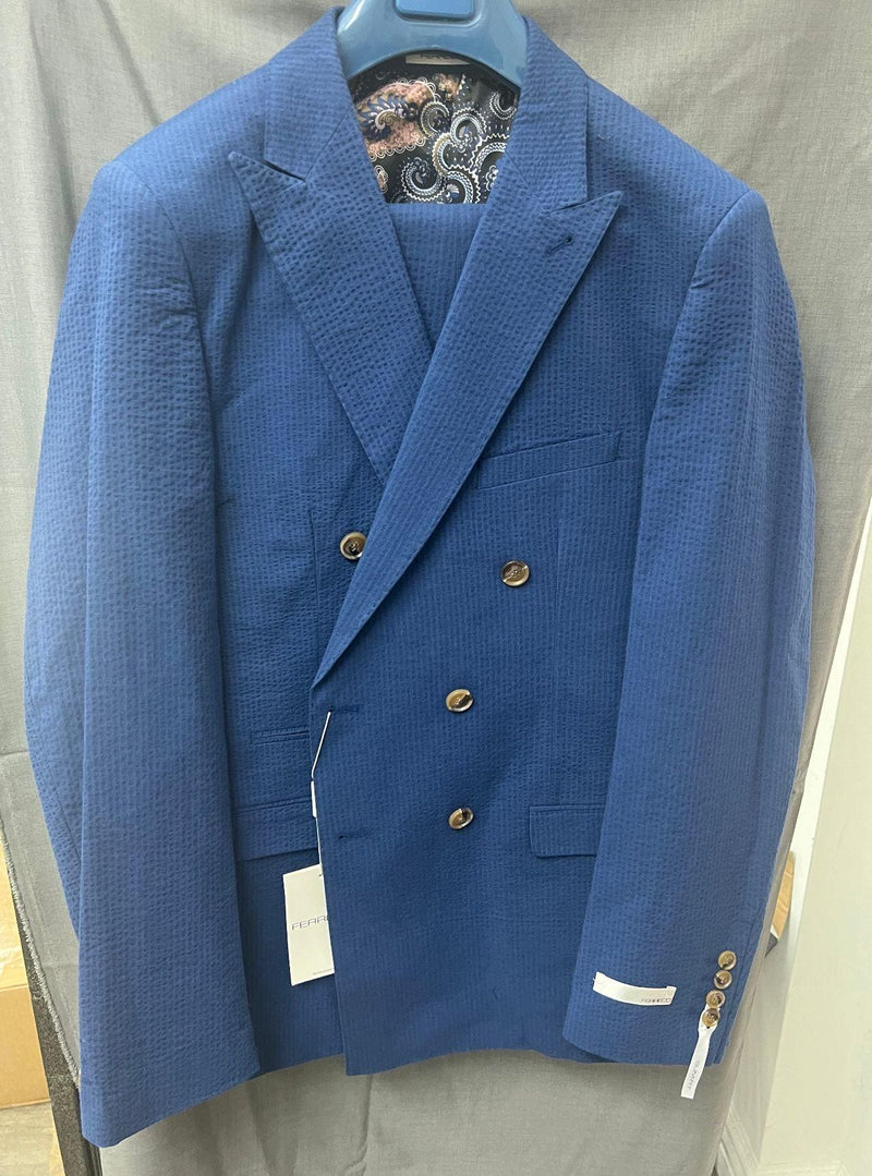Double Breasted Seersucker Suit - blue Suit $89 - AlbertoNardoniStore