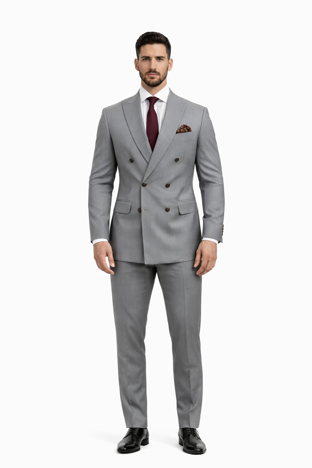 Double Breasted Slim Fit Suit - Dark Gray Suit - Tapred Fit Pants