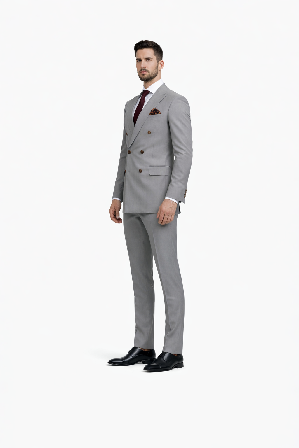 Double Breasted Slim Fit Suit - Dark Gray Suit - Tapred Fit Pants