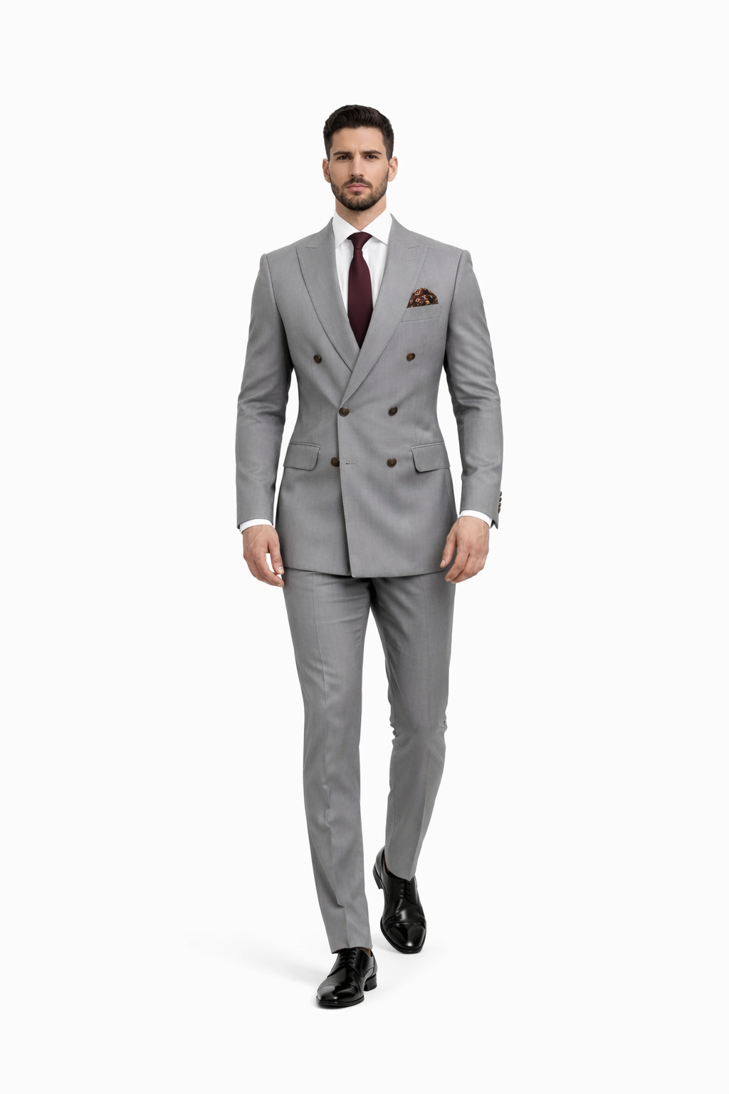 Double Breasted Slim Fit Suit - Dark Gray Suit - Tapred Fit Pants