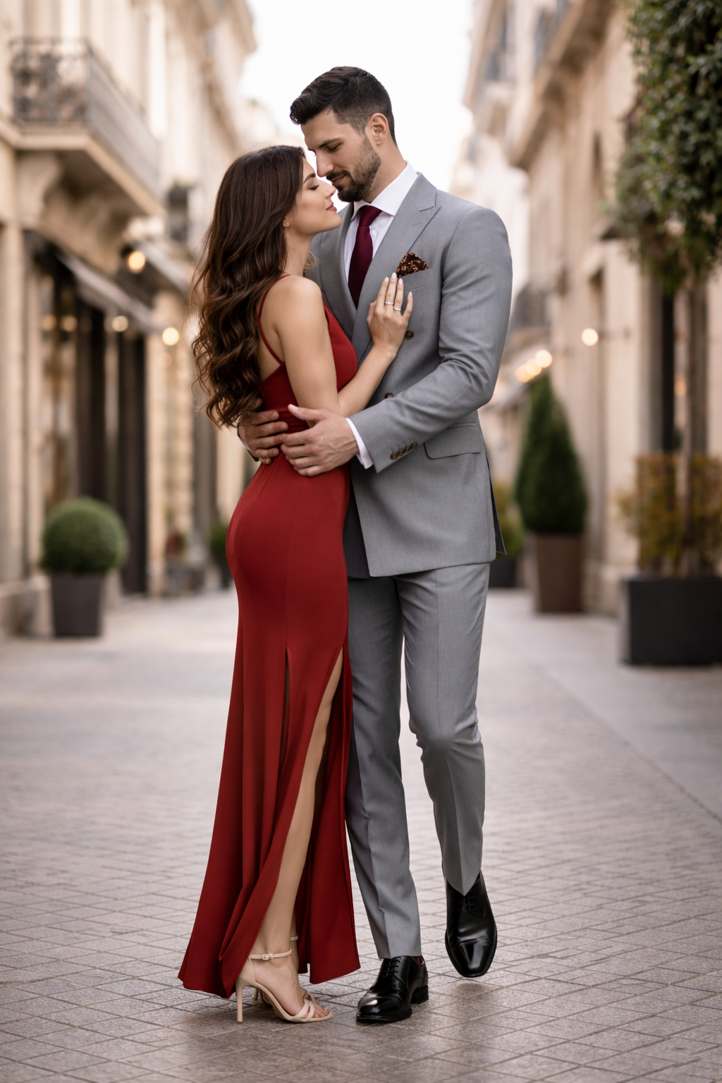 Double Breasted Slim Fit Suit - Dark Gray Suit - Tapred Fit Pants