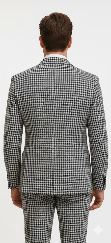 Double Breasted Suits - Vested Suits Wool Fabric  - Black Houndstooth Suit