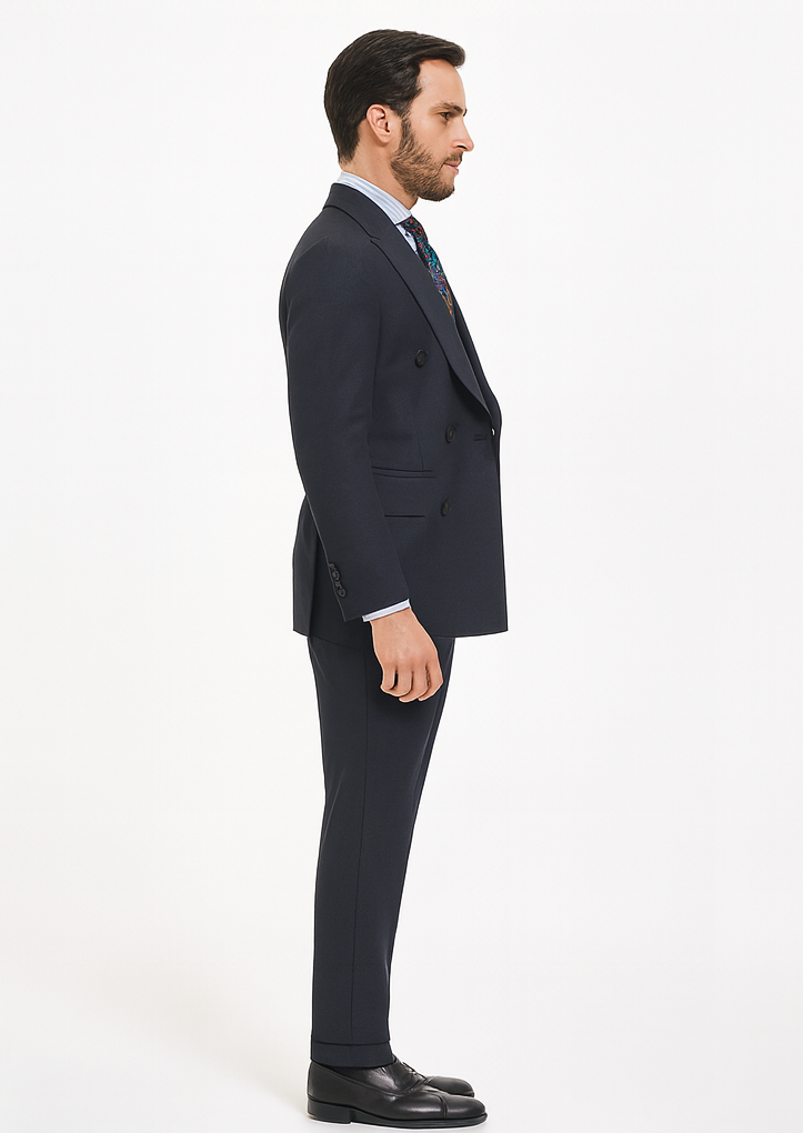 Double Breasted Suits - Vested Suits Wool Fabric - Apolo King Brand - Gray Plaid Suit