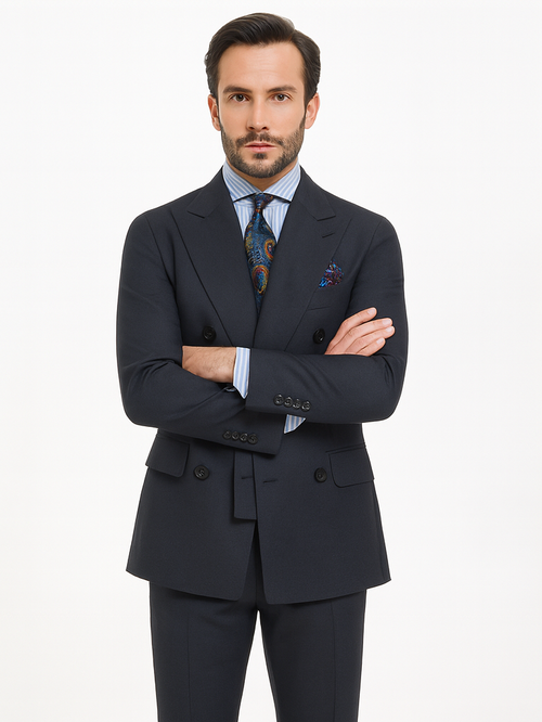 Double Breasted Suits - Vested Suits Wool Fabric - Apolo King Brand - Gray Plaid Suit