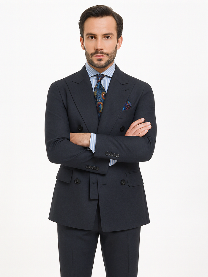 Double Breasted Suits - Vested Suits Wool Fabric - Apolo King Brand - Gray Plaid Suit