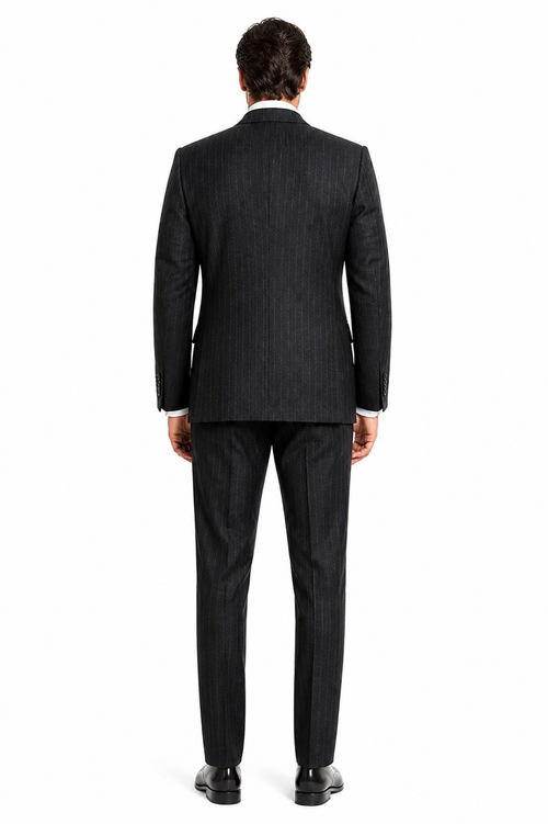 Double Breasted Suits - Vested Suits Wool Fabric - Apolo King Brand - Gray Stripe Suit