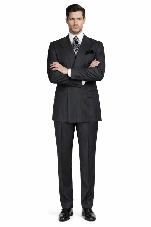 Double Breasted Suits - Vested Suits Wool Fabric - Apolo King Brand - Gray Stripe Suit