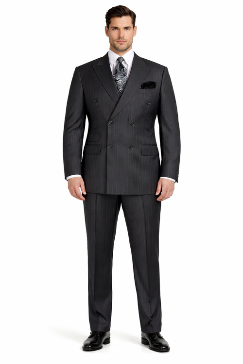 Double Breasted Suits - Vested Suits Wool Fabric - Apolo King Brand - Gray Stripe Suit
