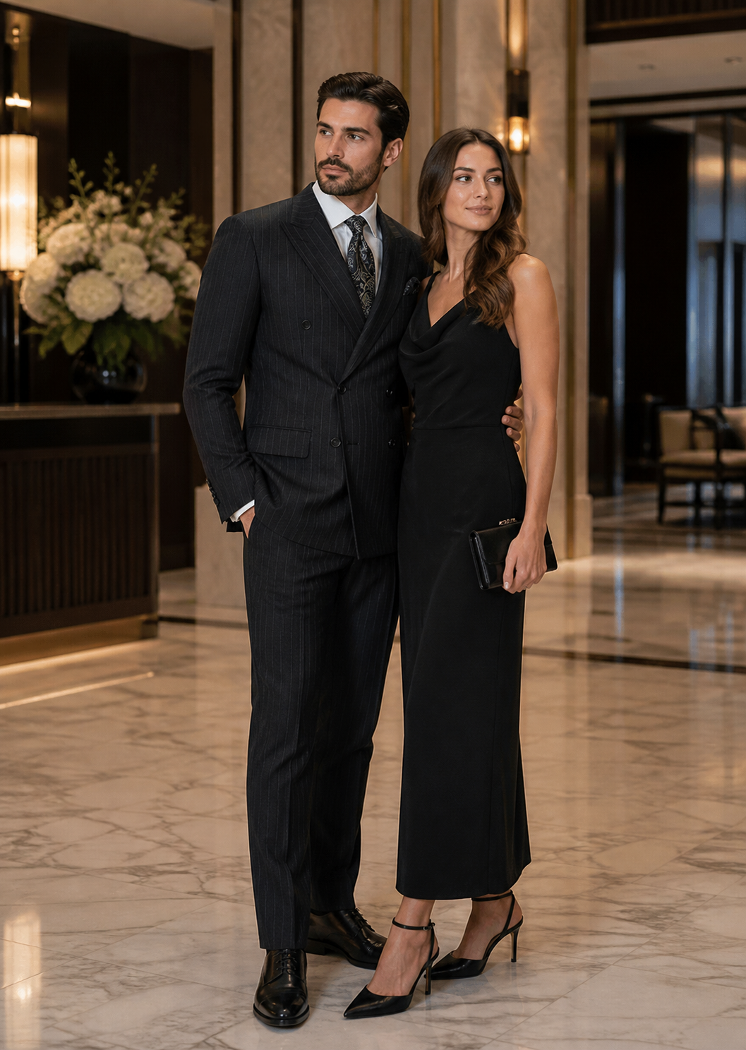 Double Breasted Suits - Vested Suits Wool Fabric - Apolo King Brand - Gray Stripe Suit