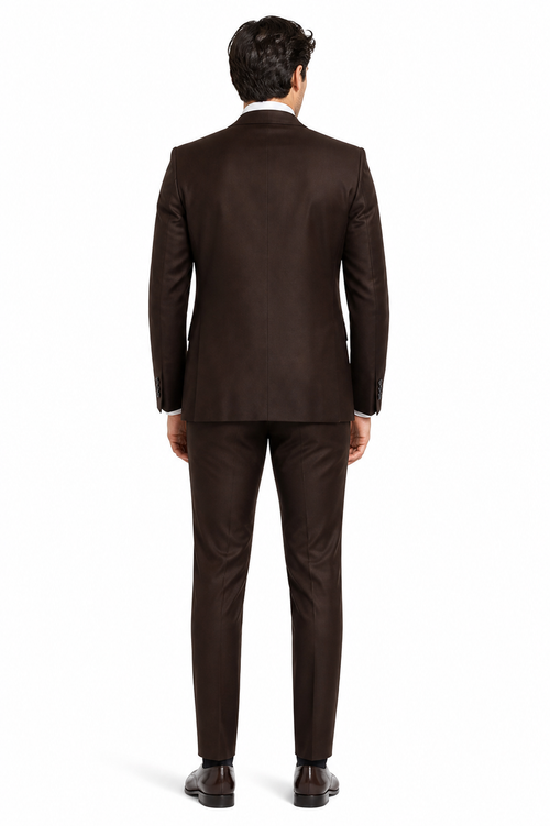 Double Breasted Suits - Vested Suits Wool Fabric - Apolo King Brand - Solid Brown Suit