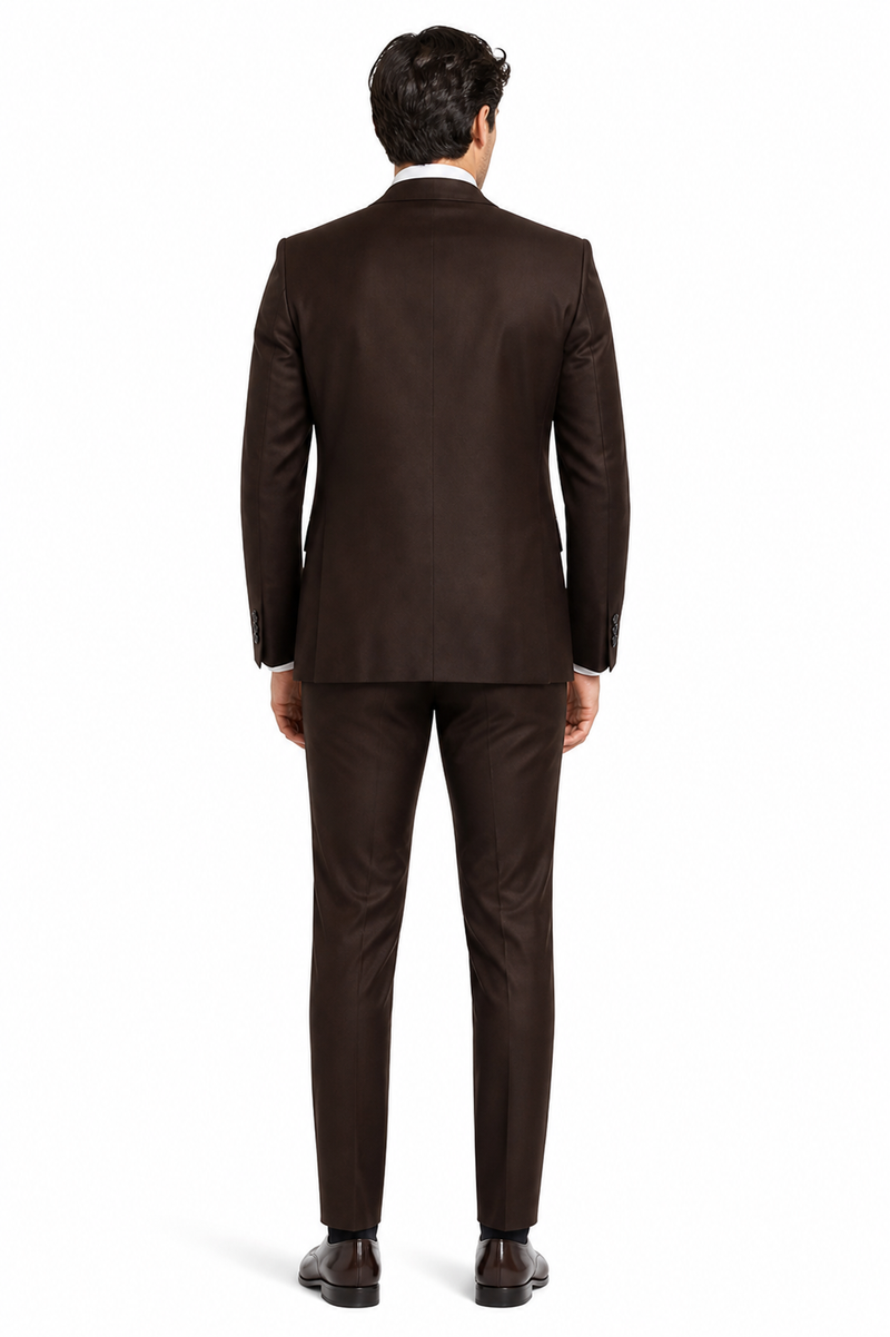 Double Breasted Suits - Vested Suits Wool Fabric - Apolo King Brand - Solid Brown Suit