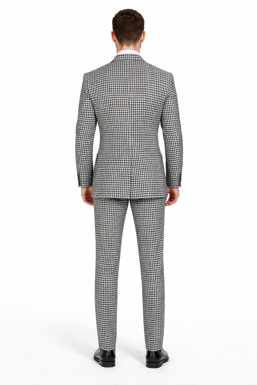Double Breasted Suits - Vested Suits Wool Fabric  - Black Houndstooth Suit