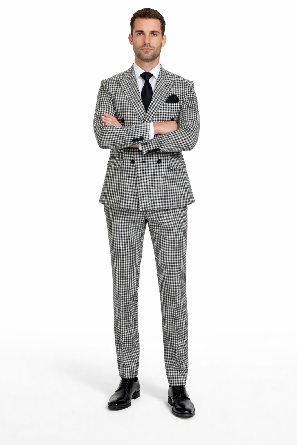 Double Breasted Suits - Vested Suits Wool Fabric  - Black Houndstooth Suit