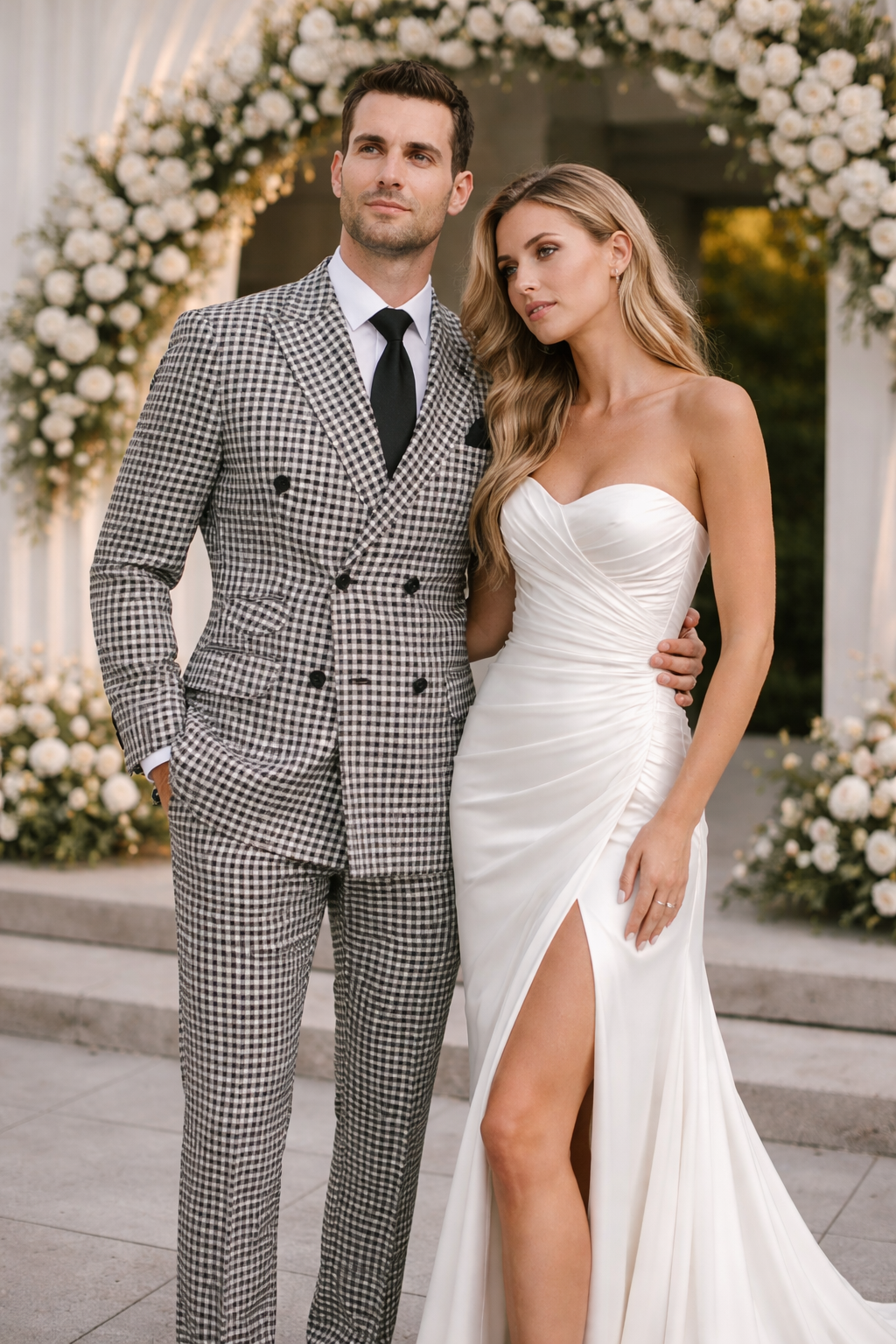 Double Breasted Suits - Vested Suits Wool Fabric  - Black Houndstooth Suit