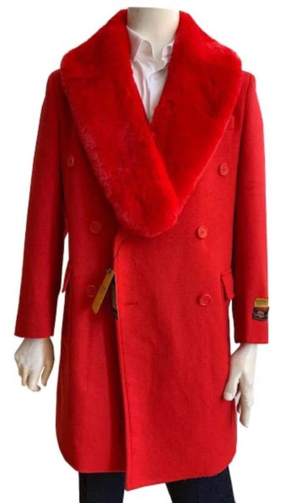 Mens Peacoat For Winter and Fall - Wool Fabric - Red Coat