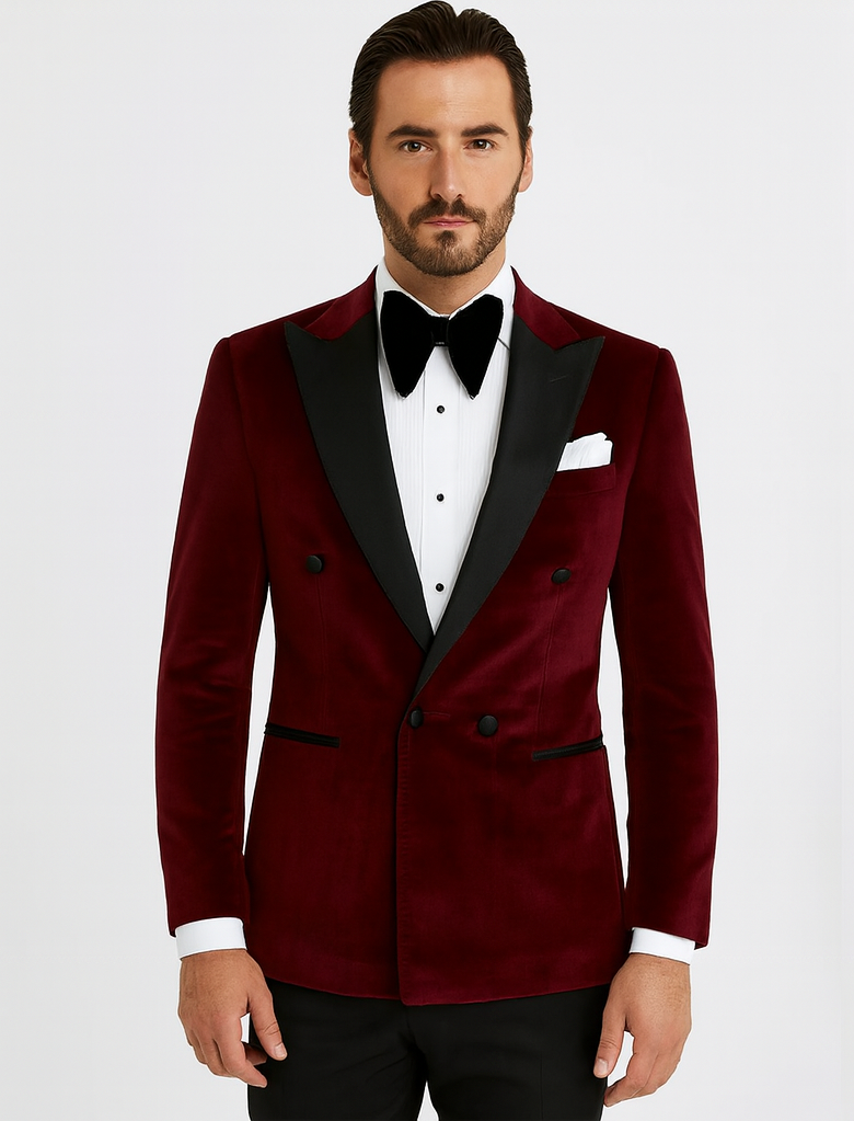 Double Breasted Tuxedo - Velvet Tuxedo Dinner Jacket In Black - Navy - Emerald Green - Burgundy