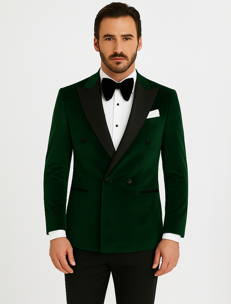 Double Breasted Tuxedo - Velvet Tuxedo Dinner Jacket In Black - Navy - Emerald Green - Burgundy