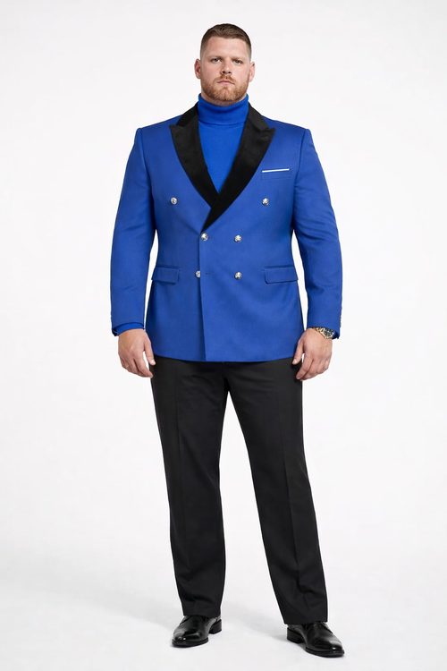Double Breasted Tuxedo With Gold Buttons Black Lapel perfect for Wedding or Prom Royal Blue