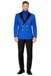 Double Breasted Tuxedo With Gold Buttons Black Lapel perfect for Wedding or Prom Royal Blue