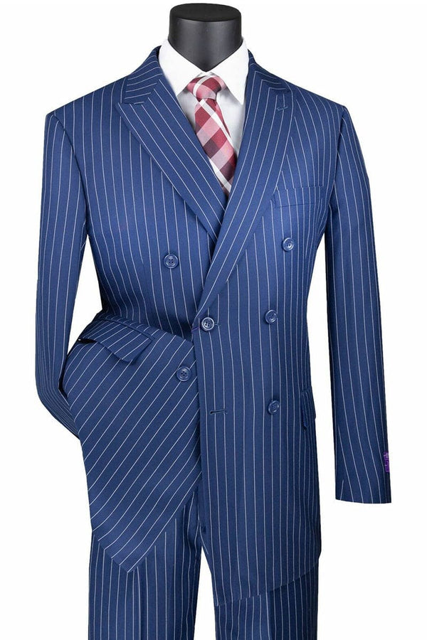 Mens Blue Pinstripe Suit Vested Bold Gangster Pinstripe Suit In Navy Blue