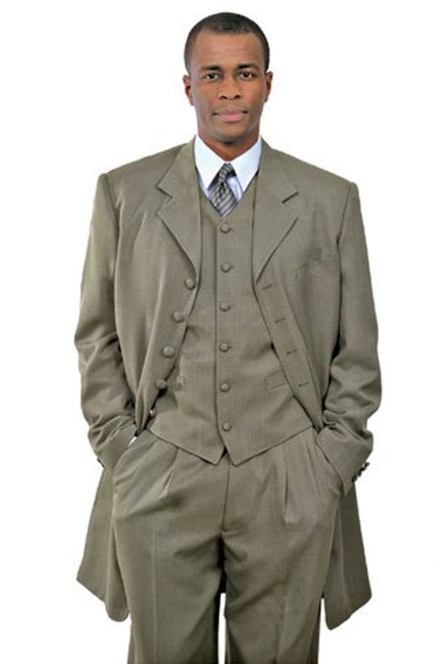 Mens Long Vested Fashion Zoot Suit In Taupe