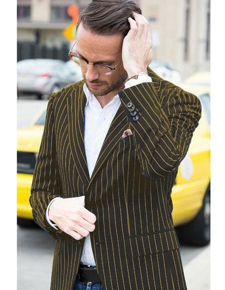 Pinstripe Blazer for Men - Bold Pinstripe Sport Jacket Perfect for Casual or Dressy in Black And Gold