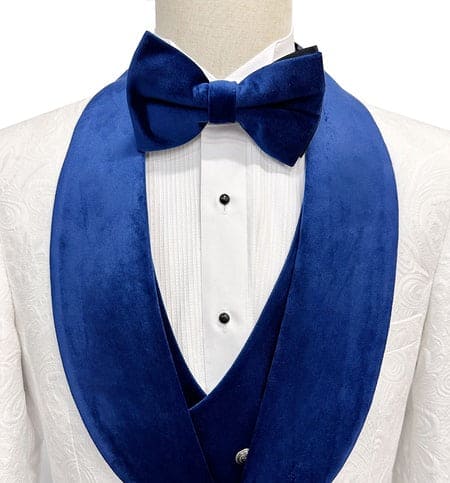 Mazari Met Vested Modern Fit 4 Pc Tuxedo Suit - White Royal Blue