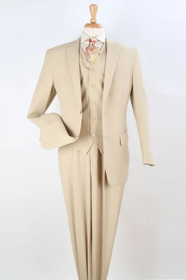 Mens Athletic Fit Suit With Pleated Pants in Tan